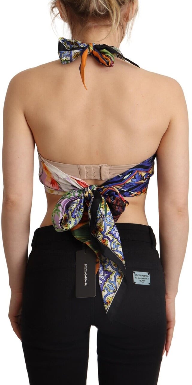 Dolce & Gabbana Multicolor Foulard Silk Halter Cropped Top Divers