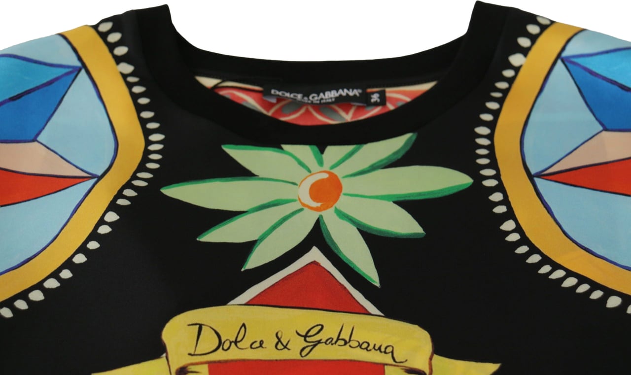 Dolce & Gabbana Multicolor Soldier Carretto Silk Top T-shirt Roze