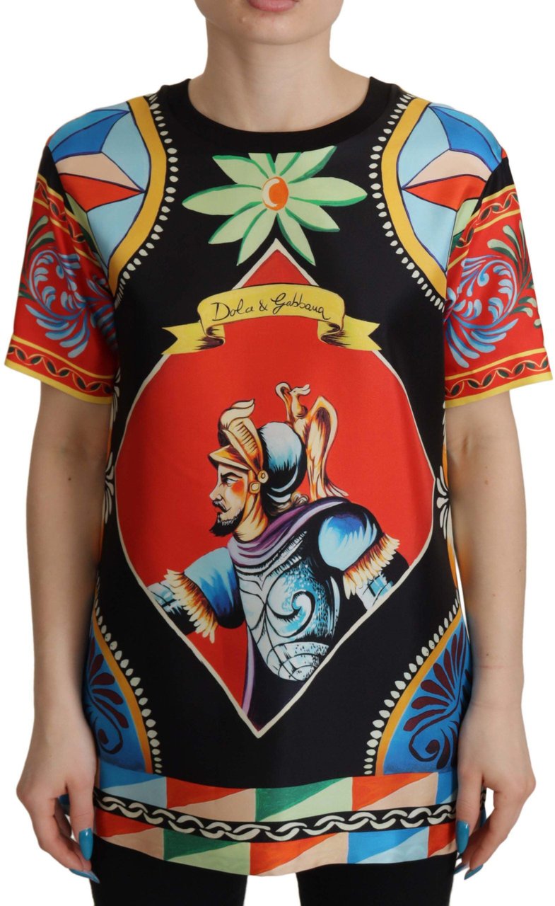 Dolce & Gabbana Multicolor Soldier Carretto Silk Top T-shirt Roze