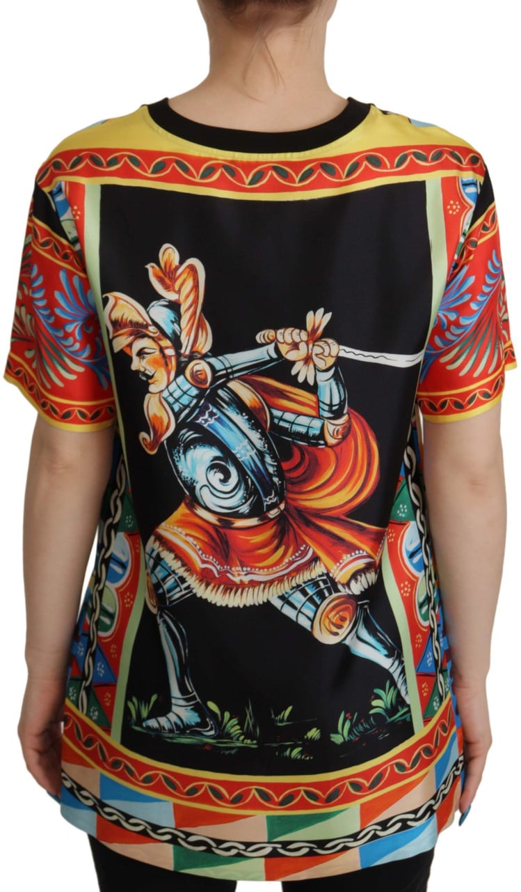 Dolce & Gabbana Multicolor Soldier Carretto Silk Top T-shirt Roze