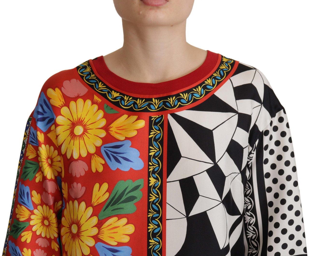 Dolce & Gabbana Multicolor Printed Baroque Loose Long Sleeve Divers
