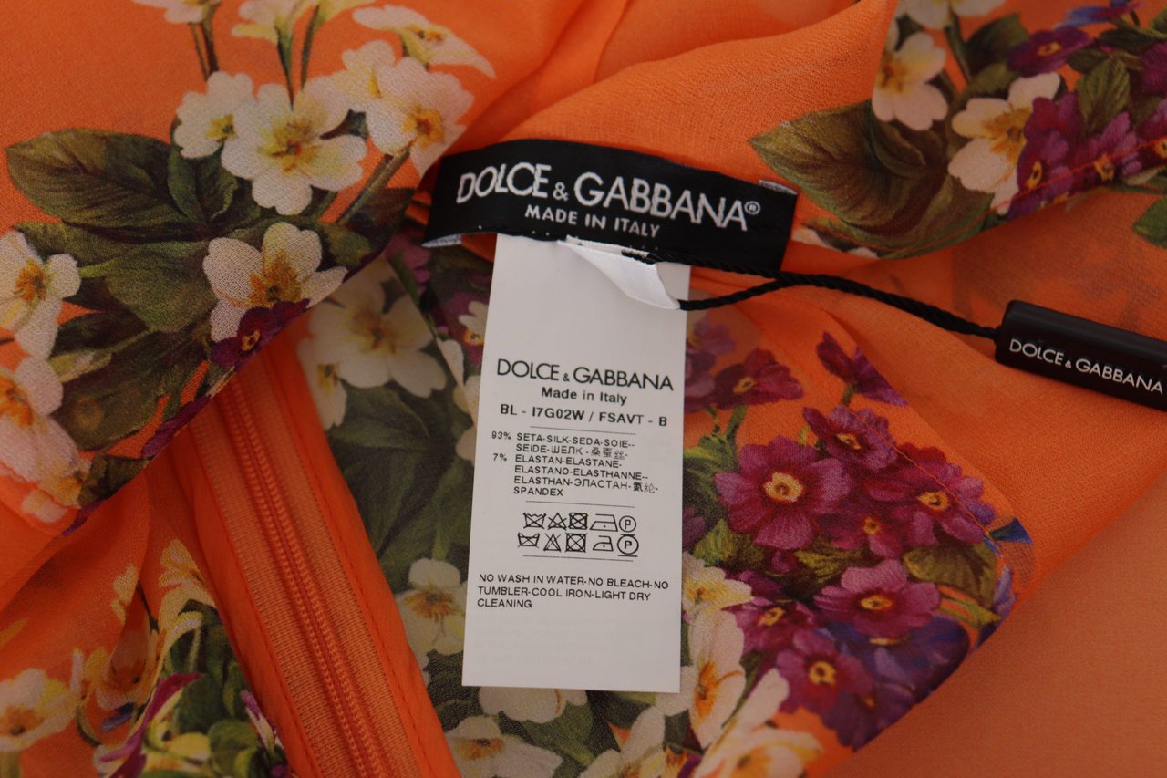 Dolce & Gabbana Orange Floral Print Long Sleeve Blouse Oranje
