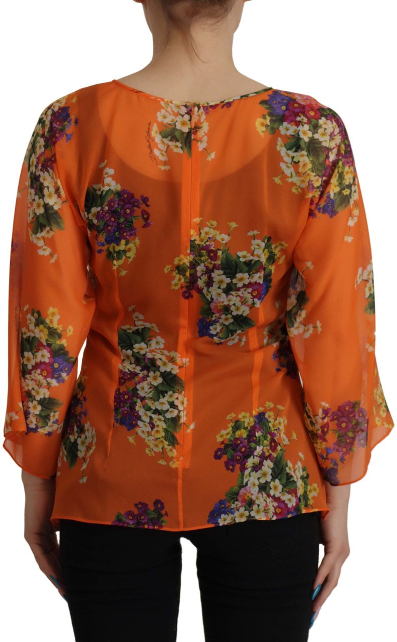 Dolce & Gabbana Orange Floral Print Long Sleeve Blouse Oranje