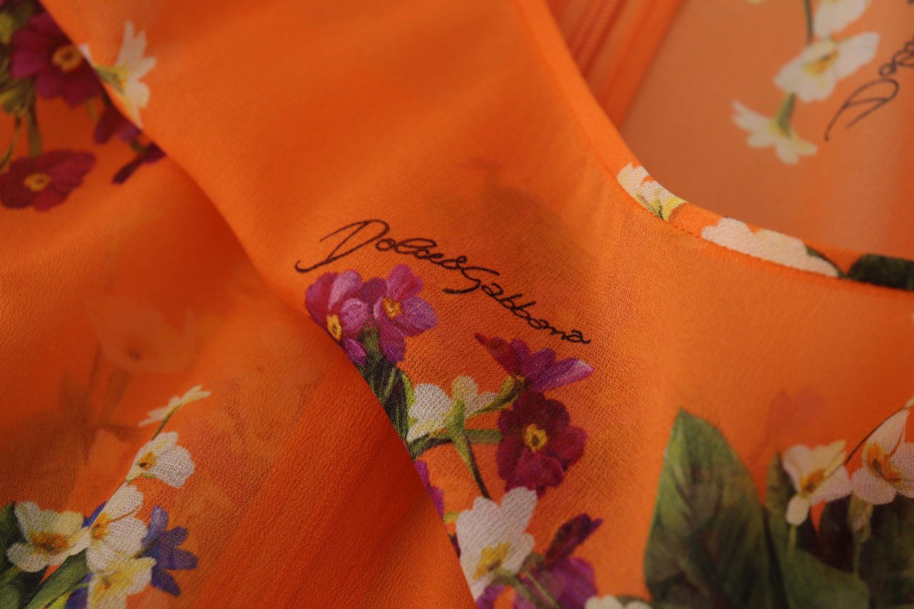 Dolce & Gabbana Orange Floral Print Long Sleeve Blouse Oranje