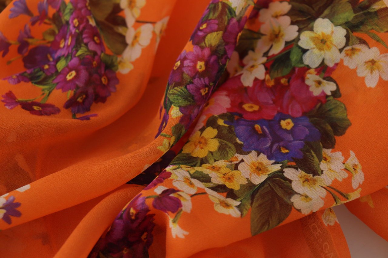 Dolce & Gabbana Orange Floral Print Long Sleeve Blouse Oranje