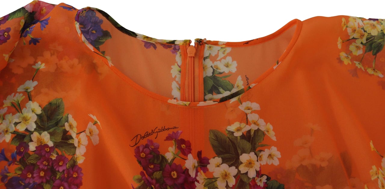 Dolce & Gabbana Orange Floral Print Long Sleeve Blouse Oranje