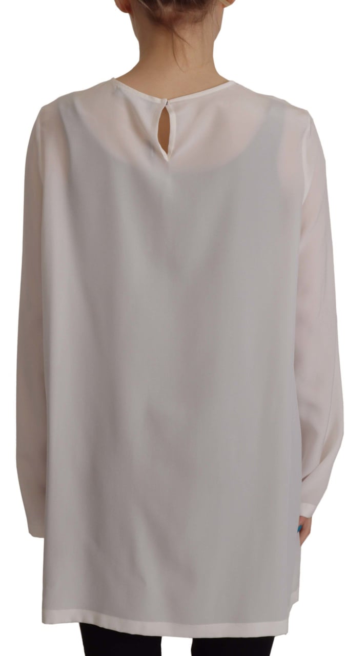 Dolce & Gabbana White Silk DG Logo Embroidered Long Sleeves Blouse Wit