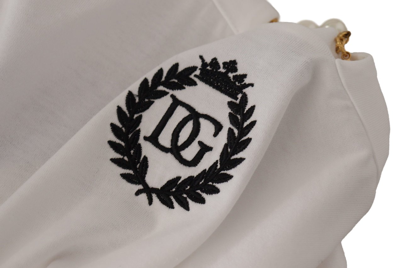 Dolce & Gabbana White Necklace Embellished Neckline T-shirt Top Wit