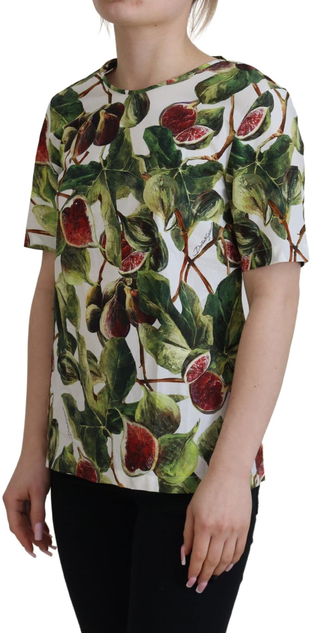 Dolce & Gabbana Crew-neck Cotton Top Blouse Fruit T-shirt Zwart