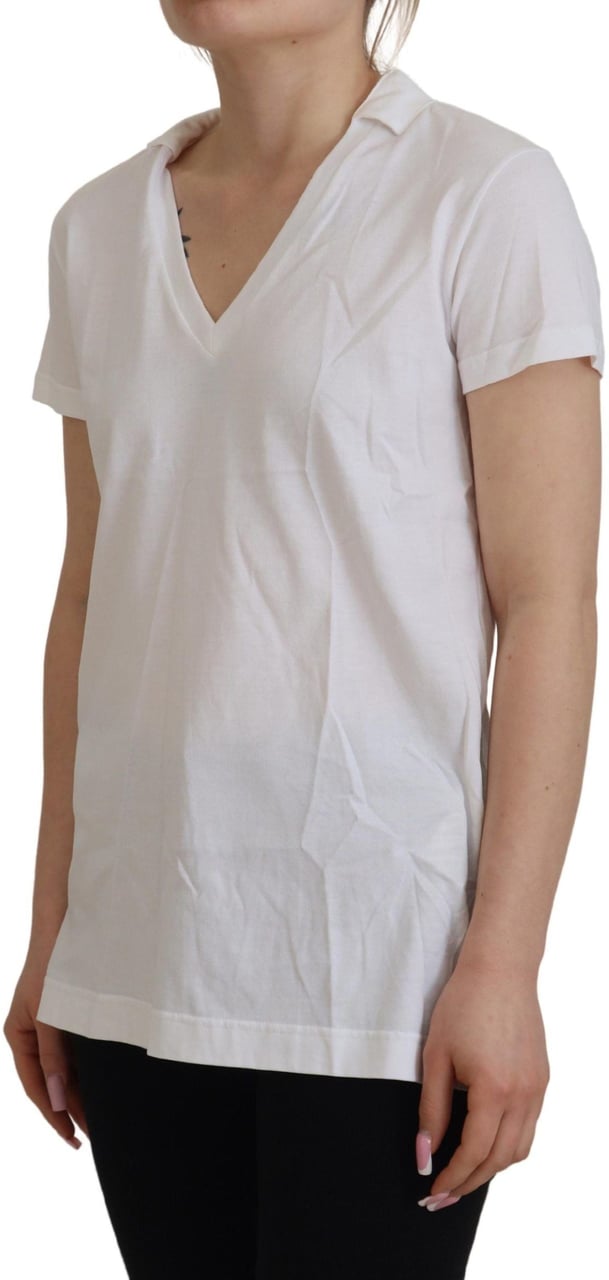 Dolce & Gabbana White Short Sleeve V-neck Cotton Top Blouse T-shirt Bruin