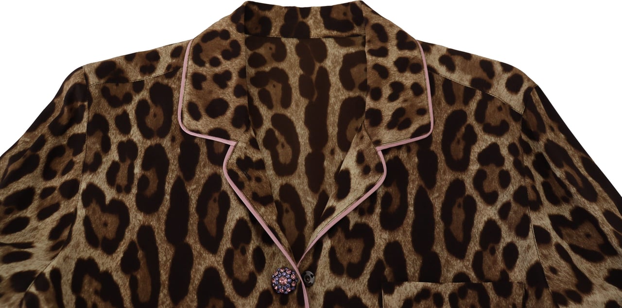 Dolce & Gabbana Brown Leopard Print Long Sleeves Blouse Top Bruin