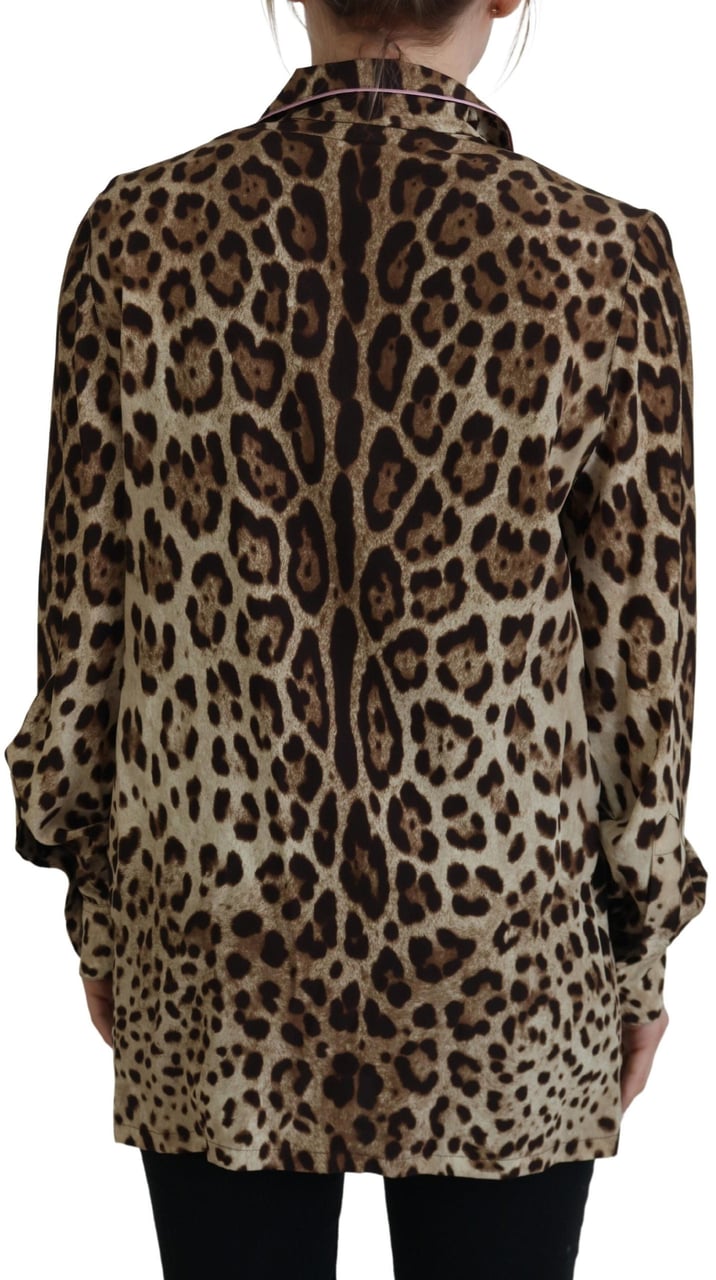 Dolce & Gabbana Brown Leopard Print Long Sleeves Blouse Top Bruin