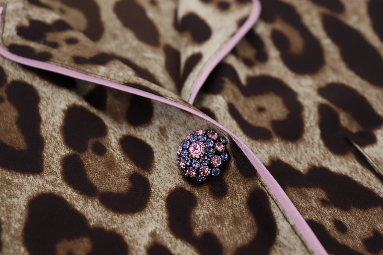 Dolce & Gabbana Brown Leopard Print Long Sleeves Blouse Top Bruin