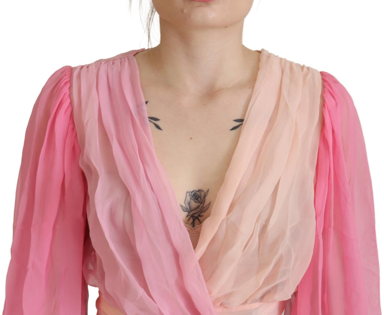 Dolce & Gabbana Pink Silk Wrap Long Sleeves Blouse Top Roze