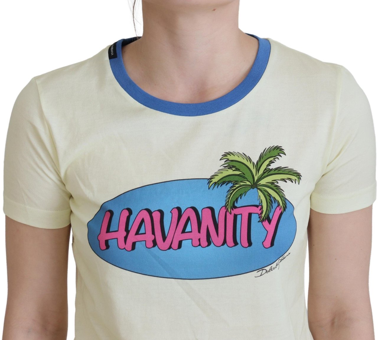 Dolce & Gabbana Yellow Havanity Round Neck Tee Cotton T-shirt Wit
