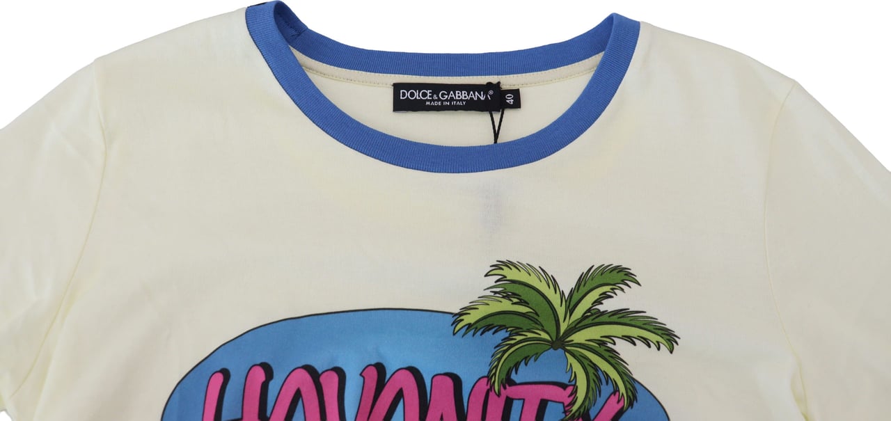 Dolce & Gabbana Yellow Havanity Round Neck Tee Cotton T-shirt Wit