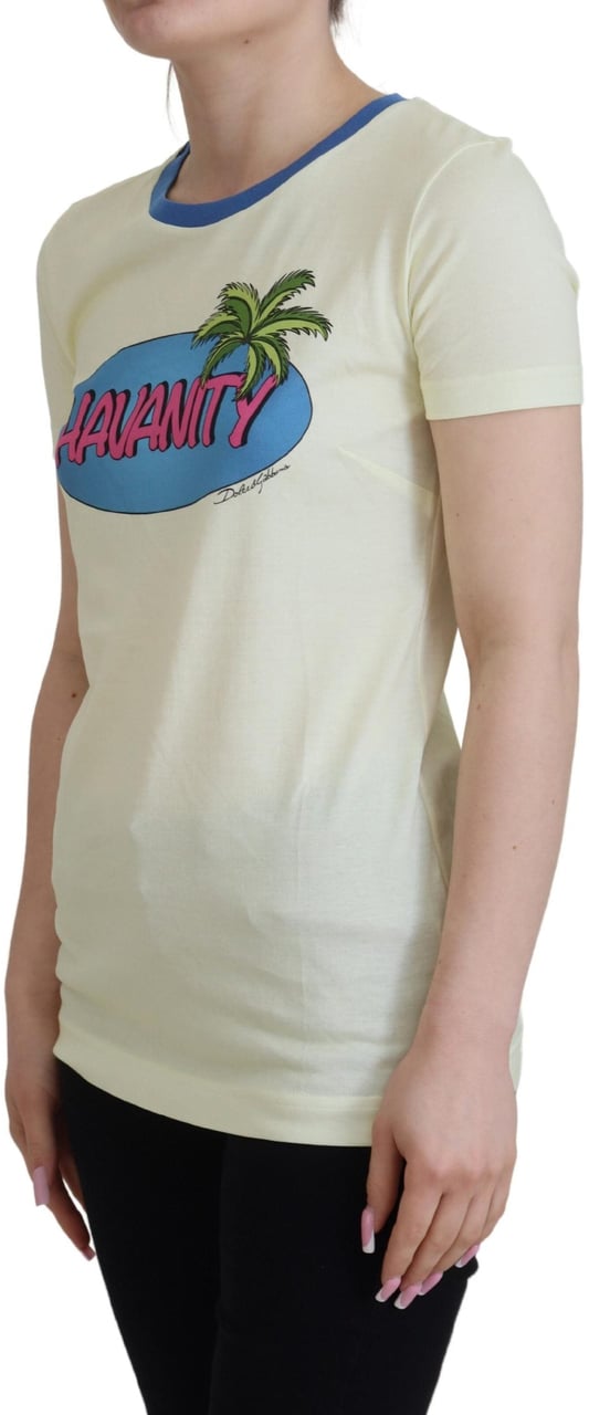 Dolce & Gabbana Yellow Havanity Round Neck Tee Cotton T-shirt Wit