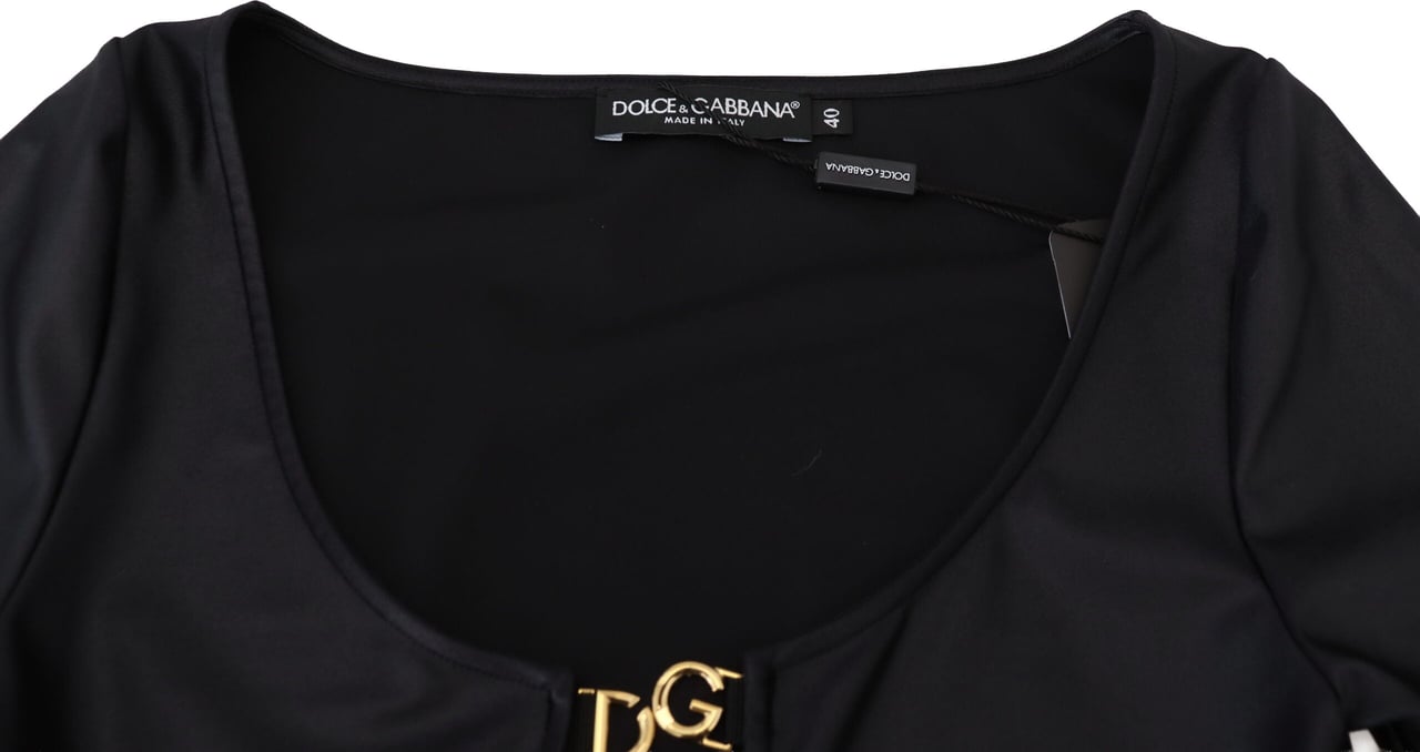 Dolce & Gabbana Black Cotton Stretch Open Chest 3/4 Sleeve Top Zwart