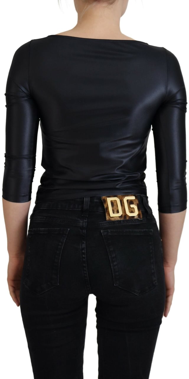 Dolce & Gabbana Black Cotton Stretch Open Chest 3/4 Sleeve Top Zwart