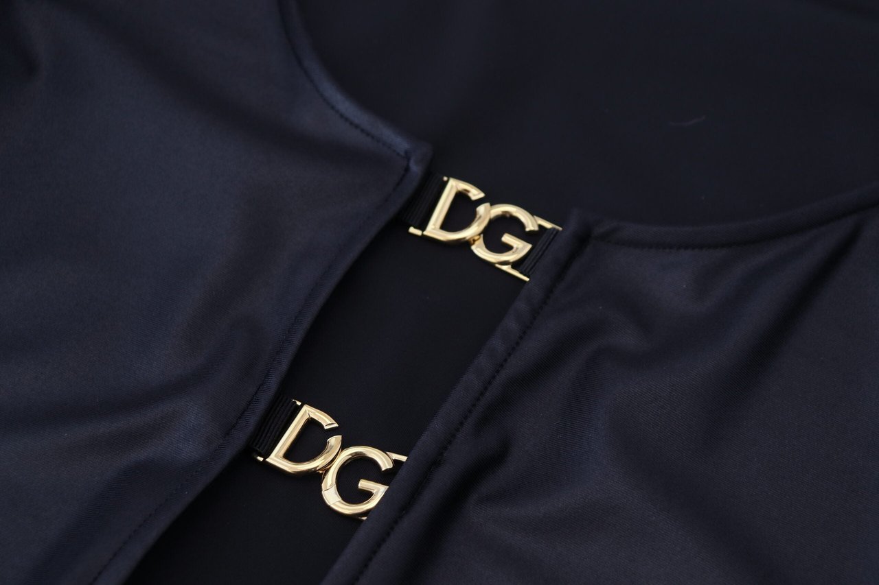 Dolce & Gabbana Black Cotton Stretch Open Chest 3/4 Sleeve Top Zwart