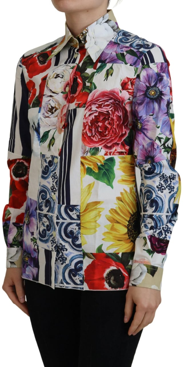Dolce & Gabbana Multicolor Floral Cotton Collared Blouse Top Divers
