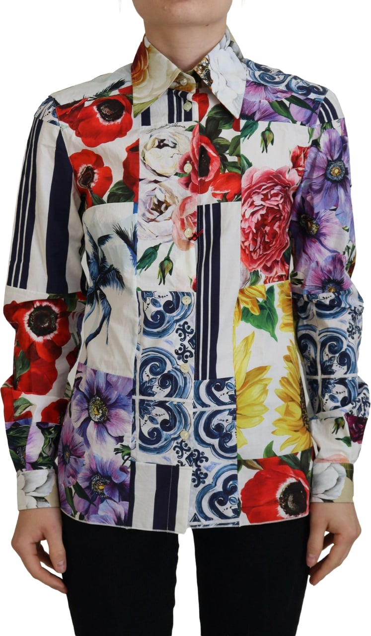 Dolce & Gabbana Multicolor Floral Cotton Collared Blouse Top Divers