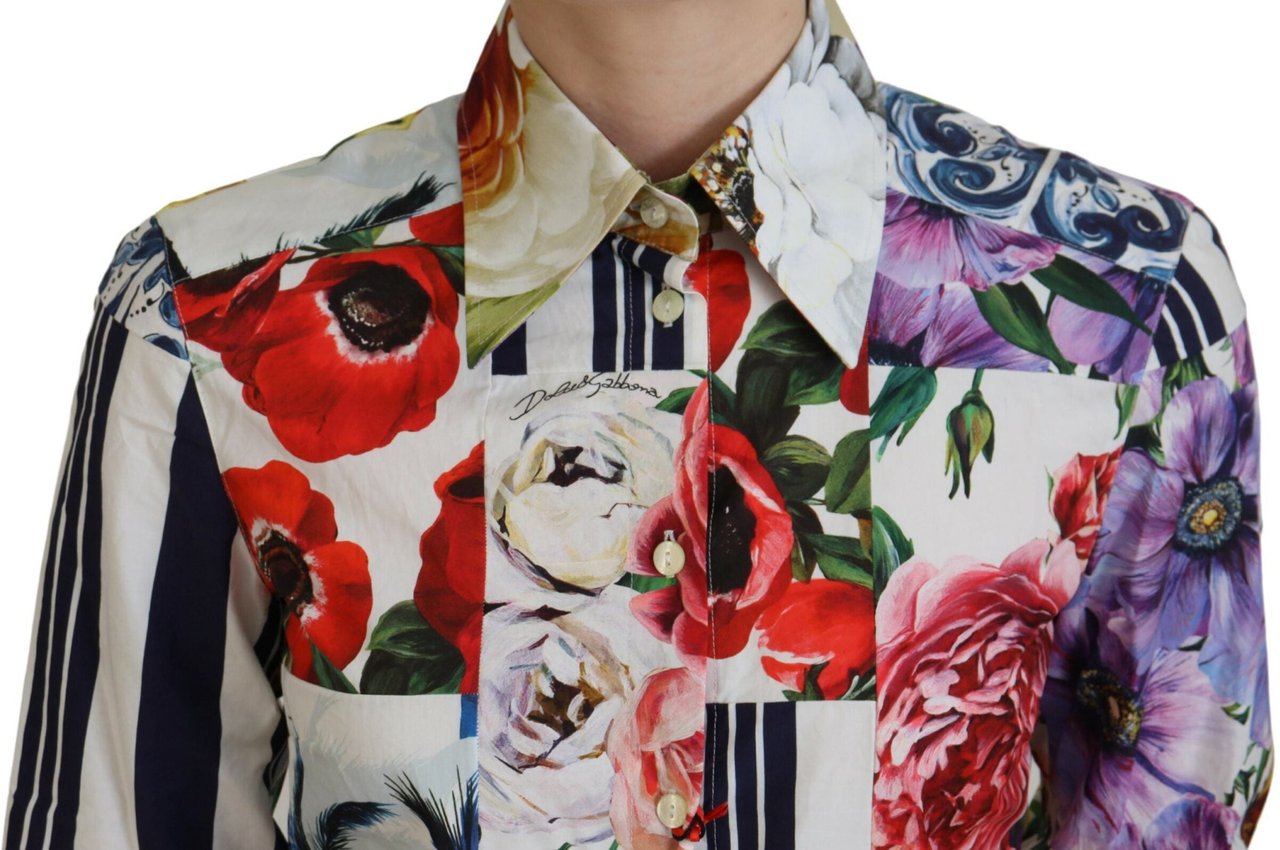 Dolce & Gabbana Multicolor Floral Cotton Collared Blouse Top Divers