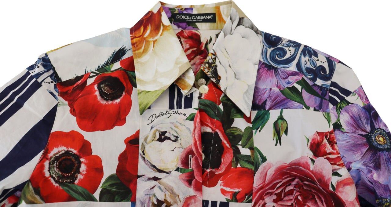 Dolce & Gabbana Multicolor Floral Cotton Collared Blouse Top Divers