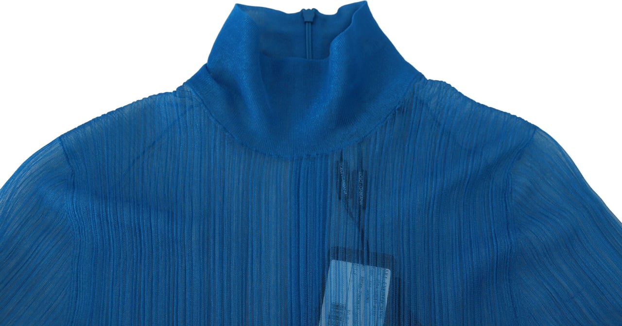 Dolce & Gabbana Blue Mesh Turtleneck Long Sleeve Blouse Top Blauw