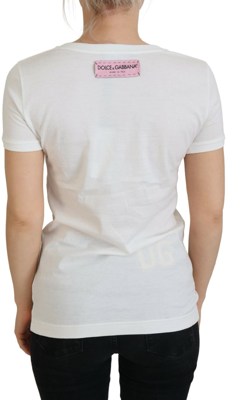 Dolce & Gabbana White Rose DGLogo Printed Short Sleeves Top Wit