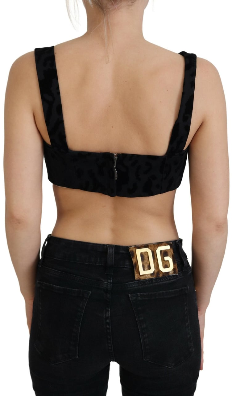 Dolce & Gabbana Black Leopard Cropped Bustier Corset Bra Top Zwart