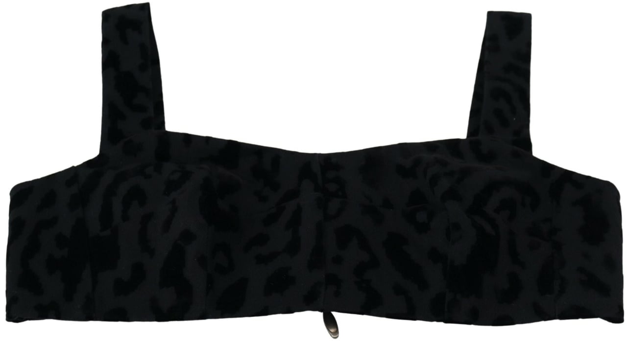Dolce & Gabbana Black Leopard Cropped Bustier Corset Bra Top Zwart