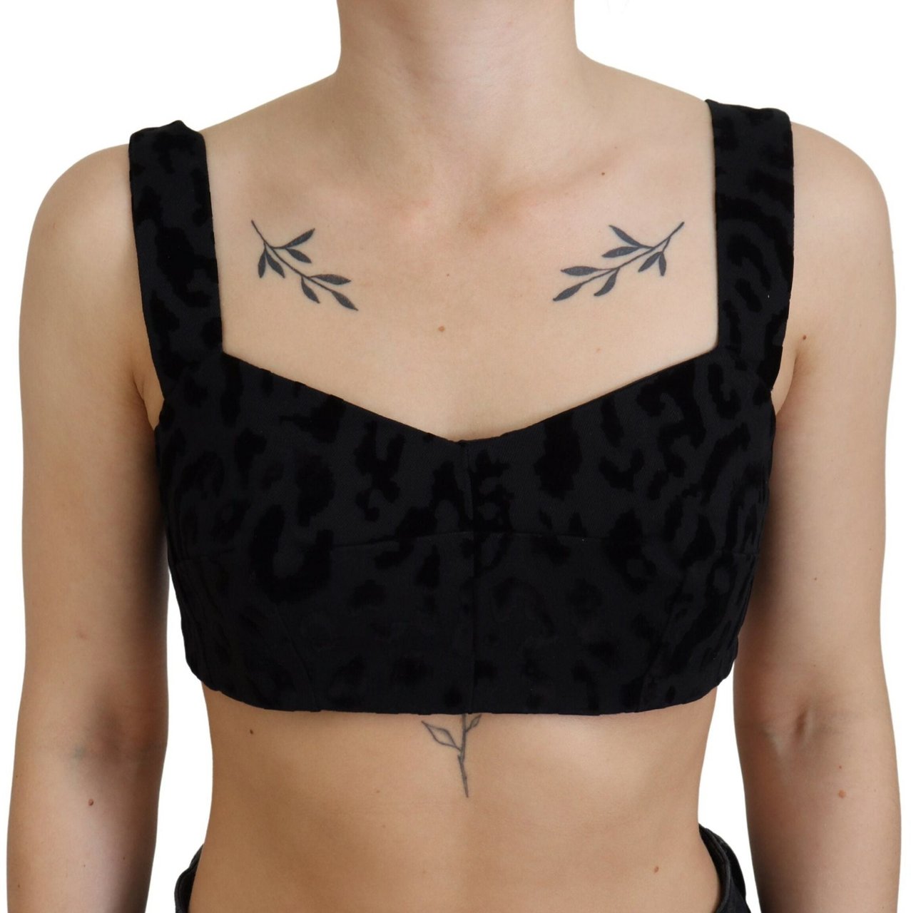 Dolce & Gabbana Black Leopard Cropped Bustier Corset Bra Top Zwart