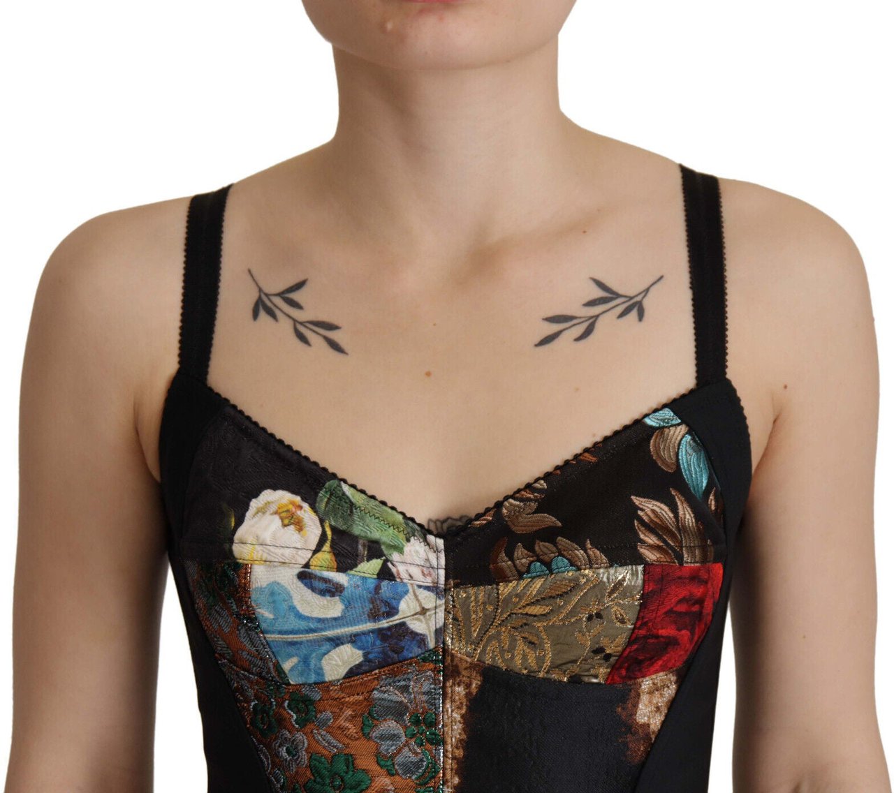 Dolce & Gabbana Black Patchwork Sicily Blouse Corset Cropped Top Divers