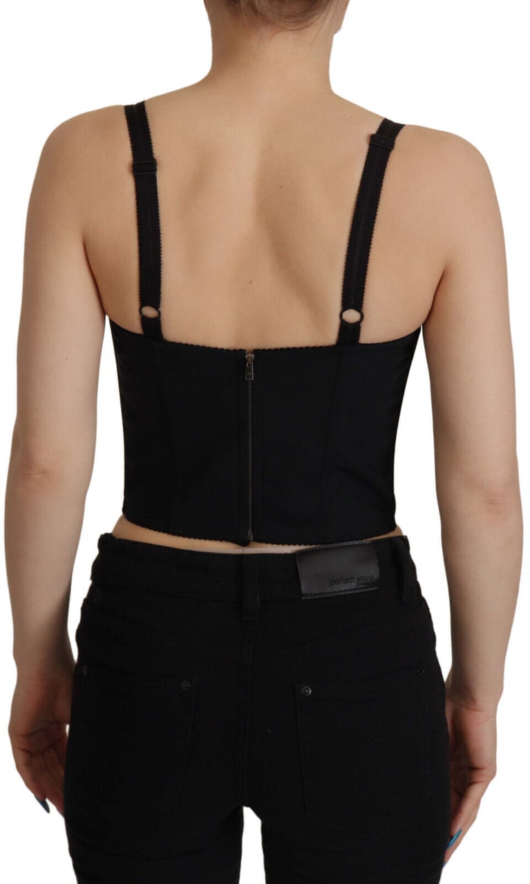 Dolce & Gabbana Black Patchwork Sicily Blouse Corset Cropped Top Divers