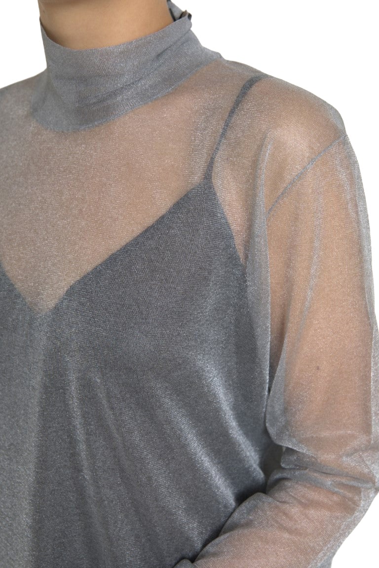 Dolce & Gabbana Gray Mesh Turtleneck Long Sleeve Blouse Top Grijs