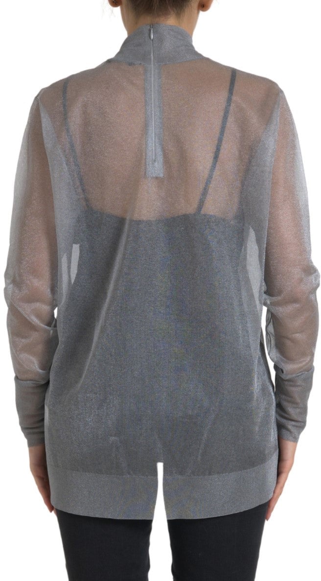 Dolce & Gabbana Gray Mesh Turtleneck Long Sleeve Blouse Top Grijs