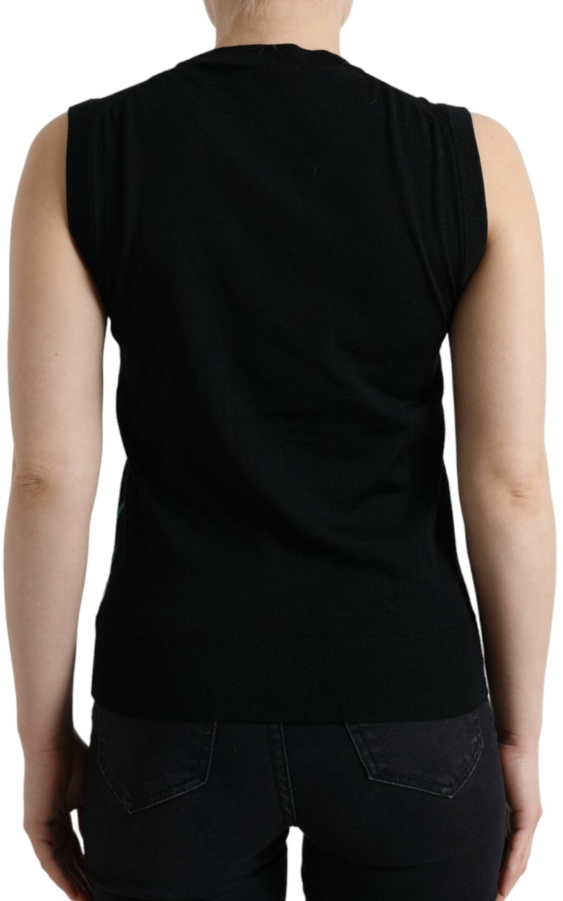 Dolce & Gabbana Black Bird Wool Knit Sleeveless Tank T-shirt Zwart