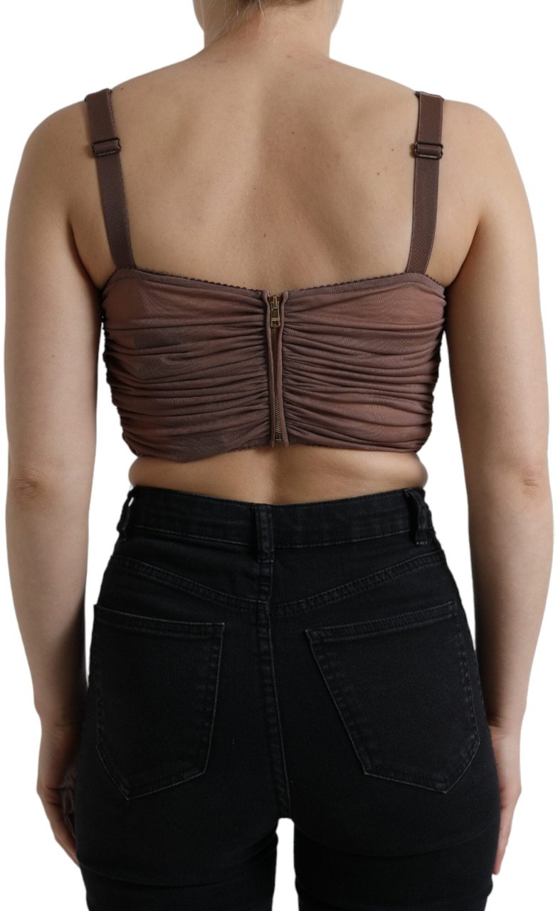 Dolce & Gabbana Brown Viscose Bustier Sleeveless Cropped Top Bruin
