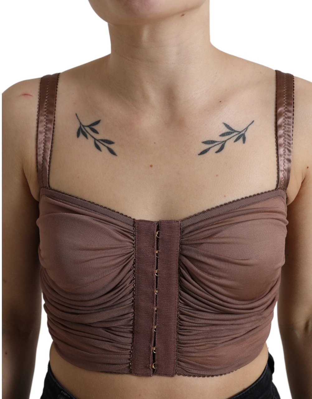 Dolce & Gabbana Brown Viscose Bustier Sleeveless Cropped Top Bruin