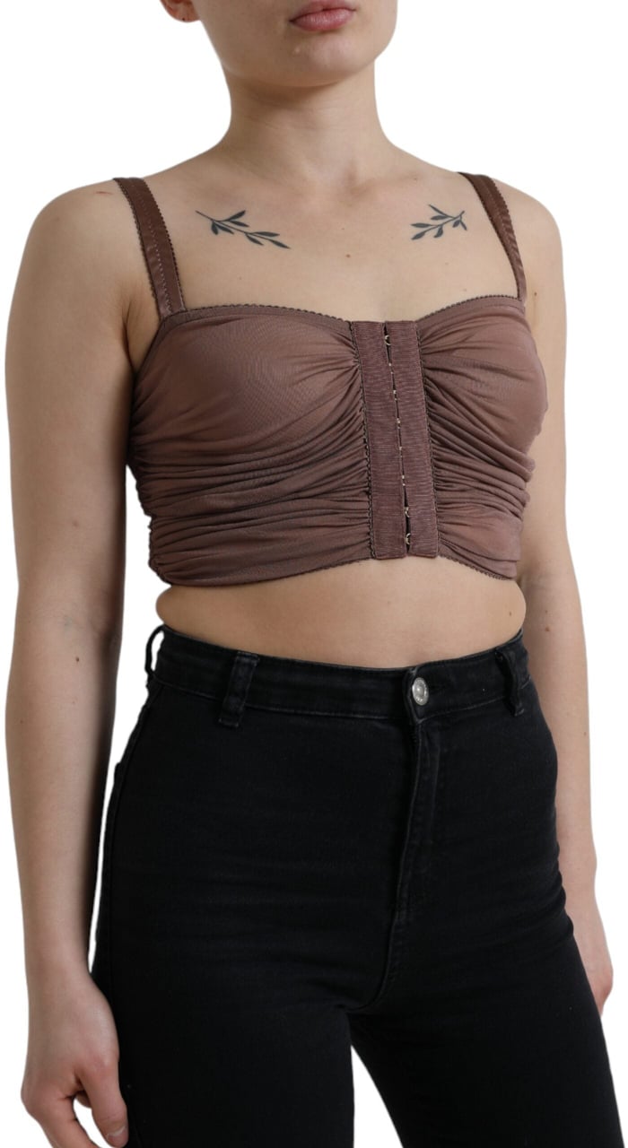 Dolce & Gabbana Brown Viscose Bustier Sleeveless Cropped Top Bruin