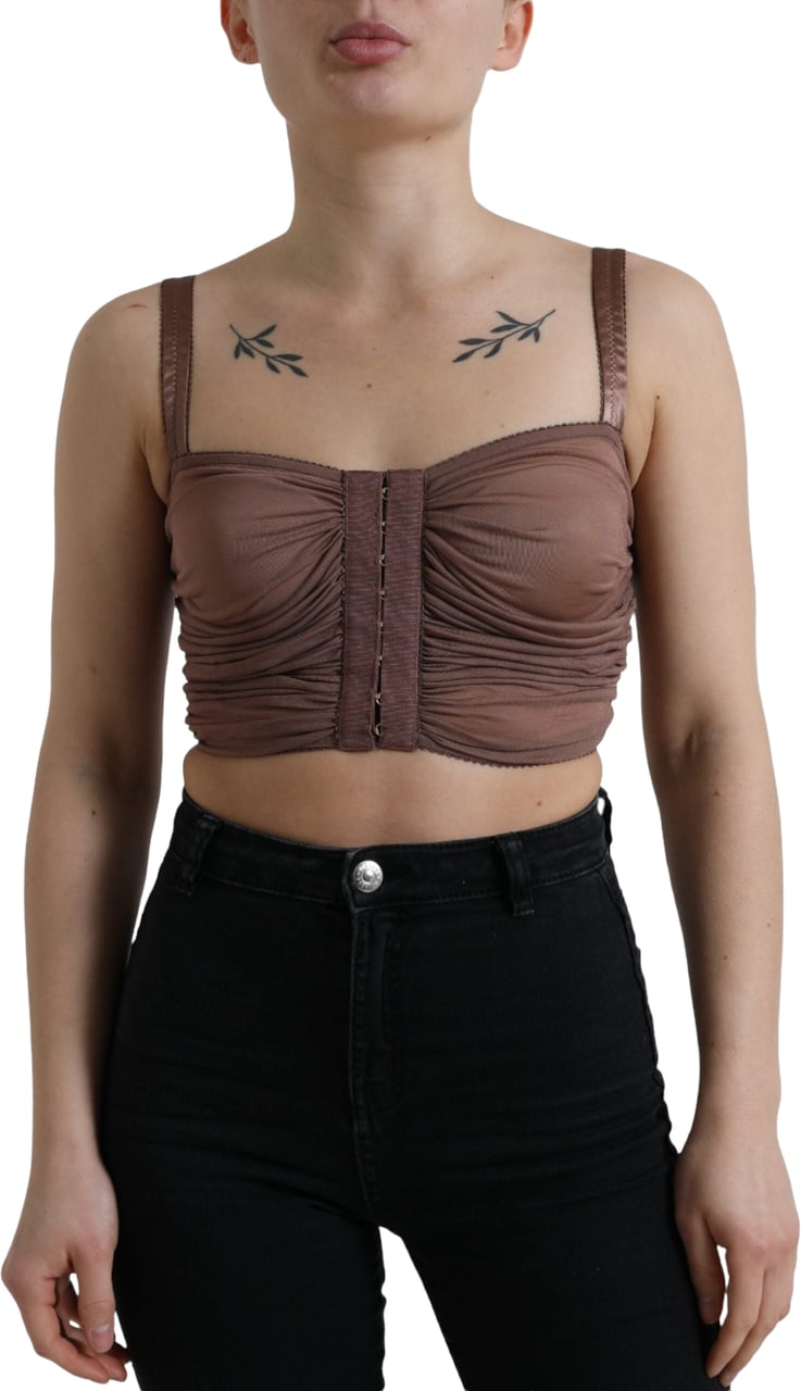 Dolce & Gabbana Brown Viscose Bustier Sleeveless Cropped Top Bruin