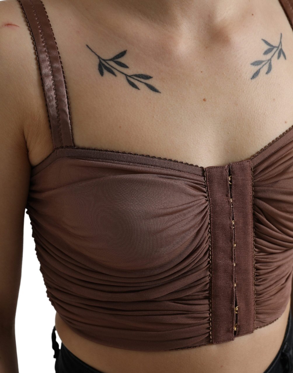 Dolce & Gabbana Brown Viscose Bustier Sleeveless Cropped Top Bruin