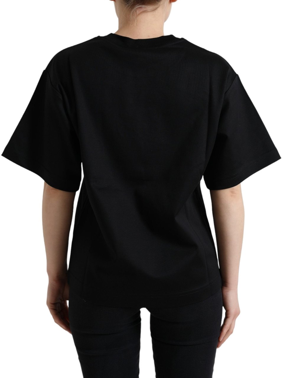 Dolce & Gabbana Black Cotton DG Crystal Crewneck Tee T-shirt Zwart