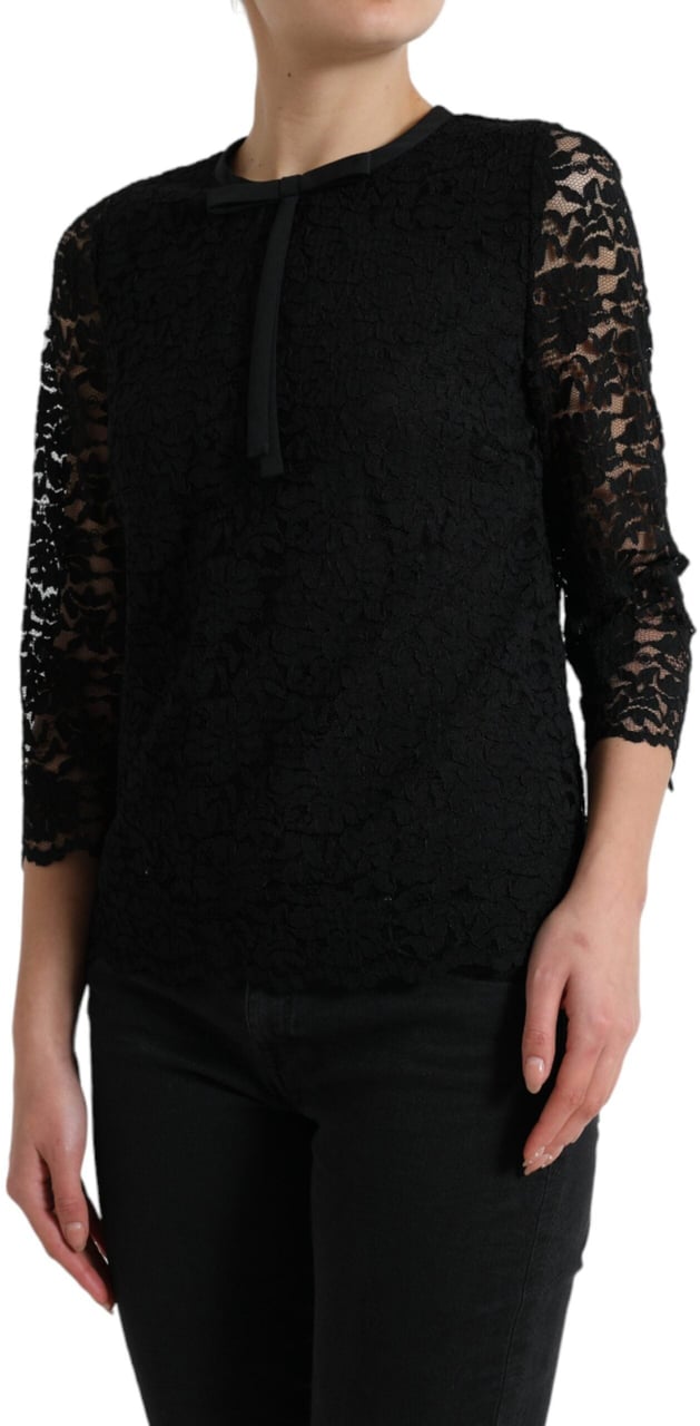 Dolce & Gabbana Black STAFF Blouse Floral Lace Nylon Top Zwart
