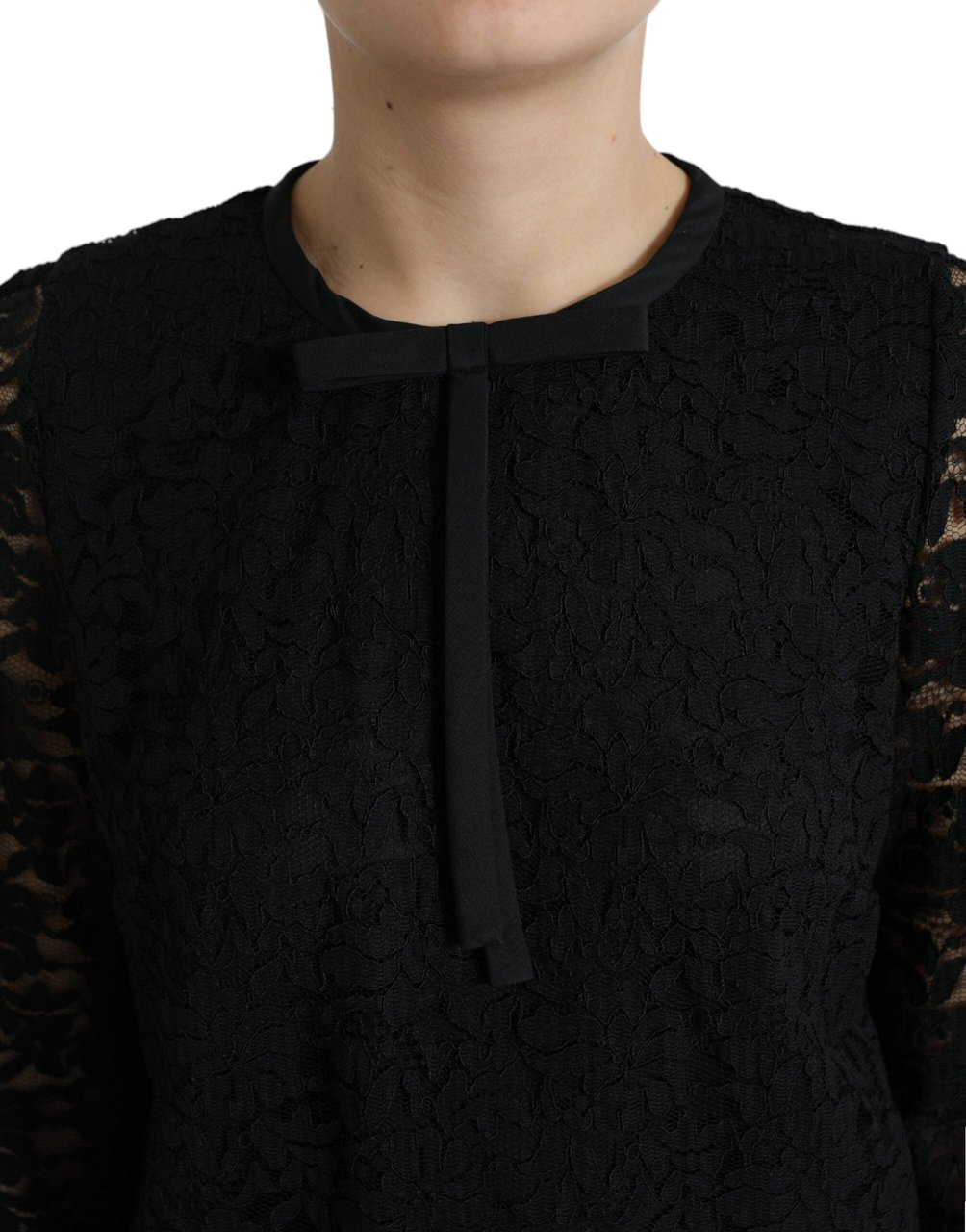 Dolce & Gabbana Black STAFF Blouse Floral Lace Nylon Top Zwart
