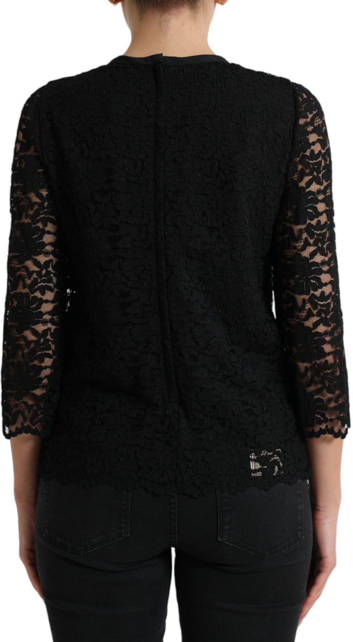 Dolce & Gabbana Black STAFF Blouse Floral Lace Nylon Top Zwart