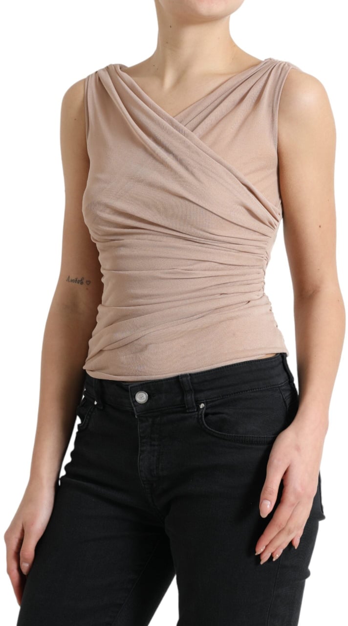 Dolce & Gabbana Beige Viscose V-neck Sleeveless Tank Top Beige