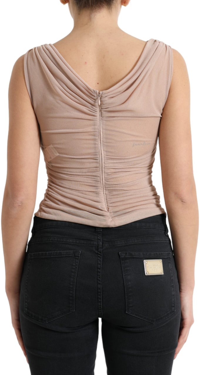 Dolce & Gabbana Beige Viscose V-neck Sleeveless Tank Top Beige