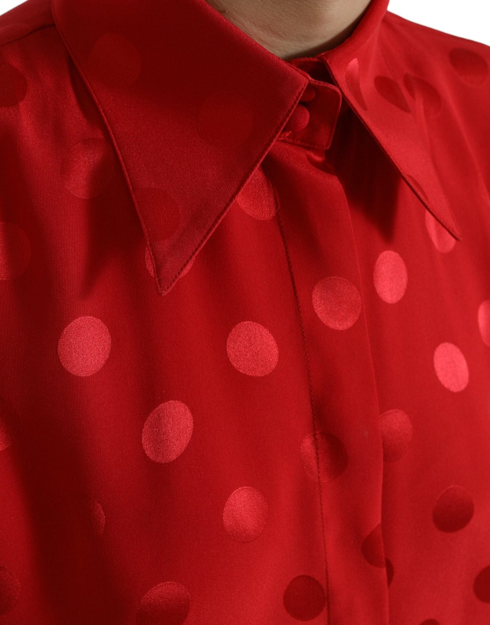 Dolce & Gabbana Red Polka Dot Sleeveless Collared Blouse Top Rood